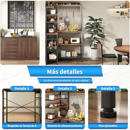 SIMPLE ESPACIO Alacenas para Cocina,Muebles para Cocina,Alacena,Estante para Cocina con Regleta,Rejilla Paras Pan Multifuncional con 12 Ganchos,Adecuada Paras Cocinas Sala Des Estar（Retro）