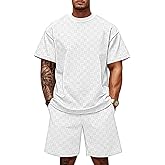 TAFLE Men's 2 Piece Set Summer Outfits Casual Geometric Texture Short Sleeve Shirt and Shorts Track Suits for Men Set