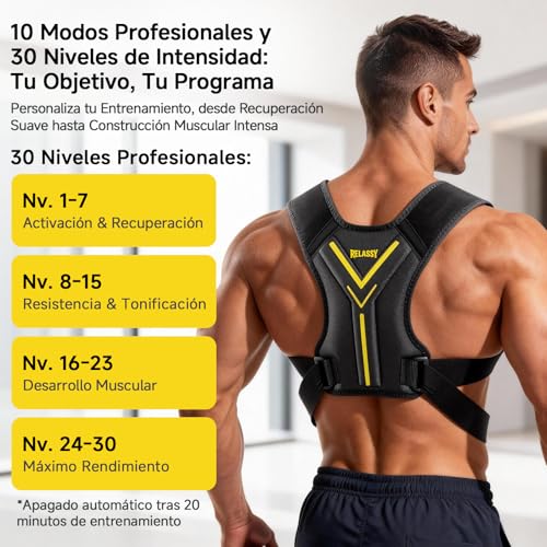 Relassy EMS Espalda & Cuello, 10 Modos, 30 Niveles, Mando Display | EMS para espalda & cuello, 10 programas & 30 niveles, mando con display – fortalece músculos y relaja profundamente.