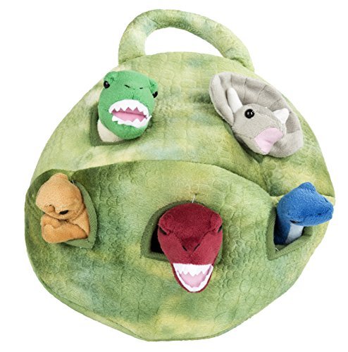 Plush Dinosaur House with Dinosaurs - Five (5) Stuffed Animal Dinosaur in Play Dinosaur Carrying Case