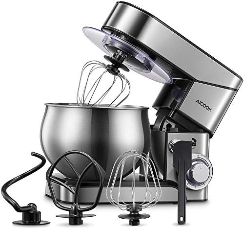 Stand Mixer AICOOK, Stainless Steel Mixer with Dough Hook, Mixing Beater, Wire Whip, Dishwasher-safe , 6-Speed Tilt-Head Kitchen Dough Mixers for Cake, 5.8 QT Electric Home Cooking Kitchen Mixer