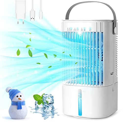 Condizionatore Portatile, TedGem Mini Condizionatore, Raffreddatore d'Aria, 3 Velocità, 7 LED Colori Variabili, Serbatoio dell'Acqua da 1000 ML, Modalità 2 Spruzzi, 2/4H Timer per Casa e Ufficio