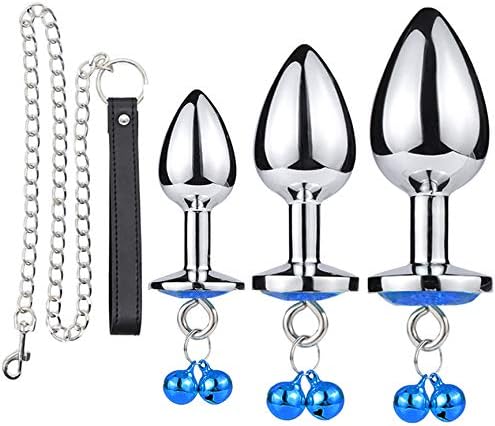 3Pcs Blue Tapered Jewelry Stainless Steel Toys with Bell and Chain in the Bedroom