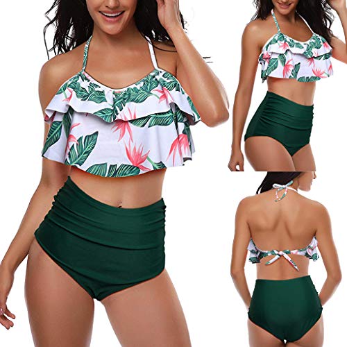 iYBUIA Sexy Leaf Print Twist Front High Wasit Bikini Set 2 Piece Bra Beach Swimsuit Green