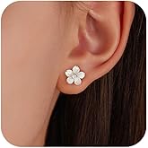 FUNYCHEN Valentines Day Gifts Shell Pearl Flower Stud Earrings for Women 925 Sterling Silver Hypoallergenic Cute Floral CZ Earring to Daughter Mom Dainty Hibiscus Earring Birthday Wedding Jewelry Gift