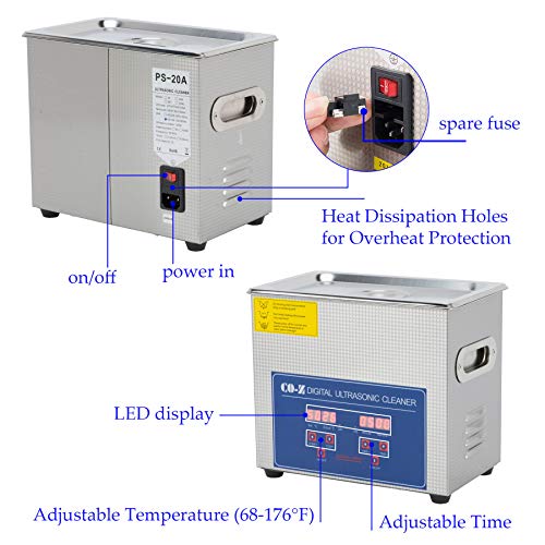 3L Ultrasonic Cleaner with Digital Timer & Heater, Professional Ultrasound Jewelry Cleaning Machine for Parts Denture Ring Watch - Thumbnail 4