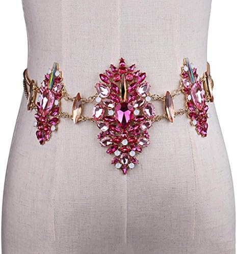 Body chain Makalon Women Crystal Rhinestone Bling Statement Body Waist Chain Belt Clubwear (Pink)
