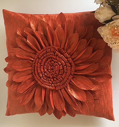 Handmade Home Decorative Luxurious Suede 3D Sunflower Floral Elegant Sofa/ Cushion Throw Pillow Case (Orange)