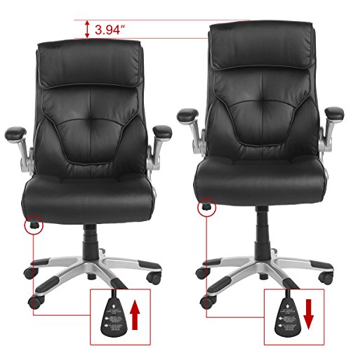 YAMASORO Ergonomic Executive Leather Office Chair High Back with Flip-Up Arms,Thick Headrest and Lumbar Support Black