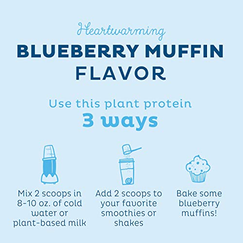 KOS Plant Based Protein Powder, Blueberry Muffin Organic Pea Protein Superfood with Spirulina