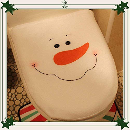 Auoinge Snowman Toilet Seat Cover and Rug Set, Christmas Bathroom Decoration Cute 3D Nose Plush Felt Lid Cover Tank Cover Rug, Set of 3 (Snowman)