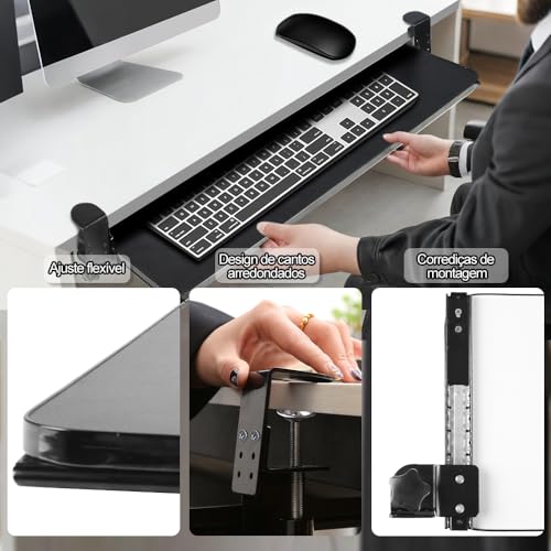 Bandeja de Teclado E Mouse com Grampo C, Suporte para Teclado, Extensor de Mesa, Bandeja de Teclado Deslizante Sob a Mesa