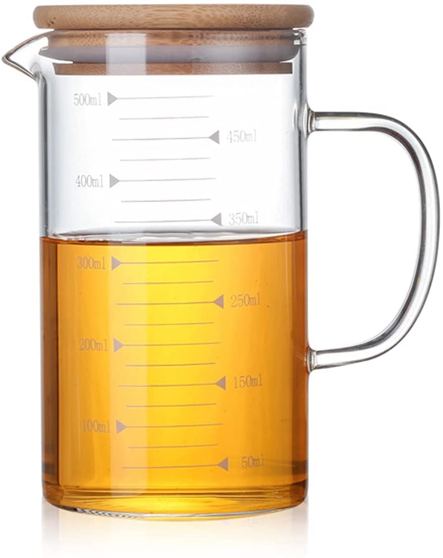 500Ml Glass Measuring Cup Jugs with Airtight Lid Borosilicate Graduated Glass Mug with Handle Pour Spout Clear Scale Mixing Beaker Cooking Baking Measuring Tool Measure Wine Milk Tea Coffee Cook