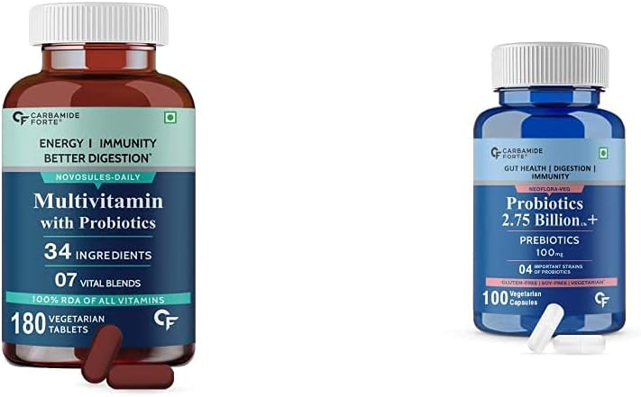 Carbamide Forte Multivitamins for Men & Women with 34 Ingredients - 180 Tablets and Carbamide Forte Probiotics Supplement 2.75 Billion for Women & Men - 100 Veg Capsules