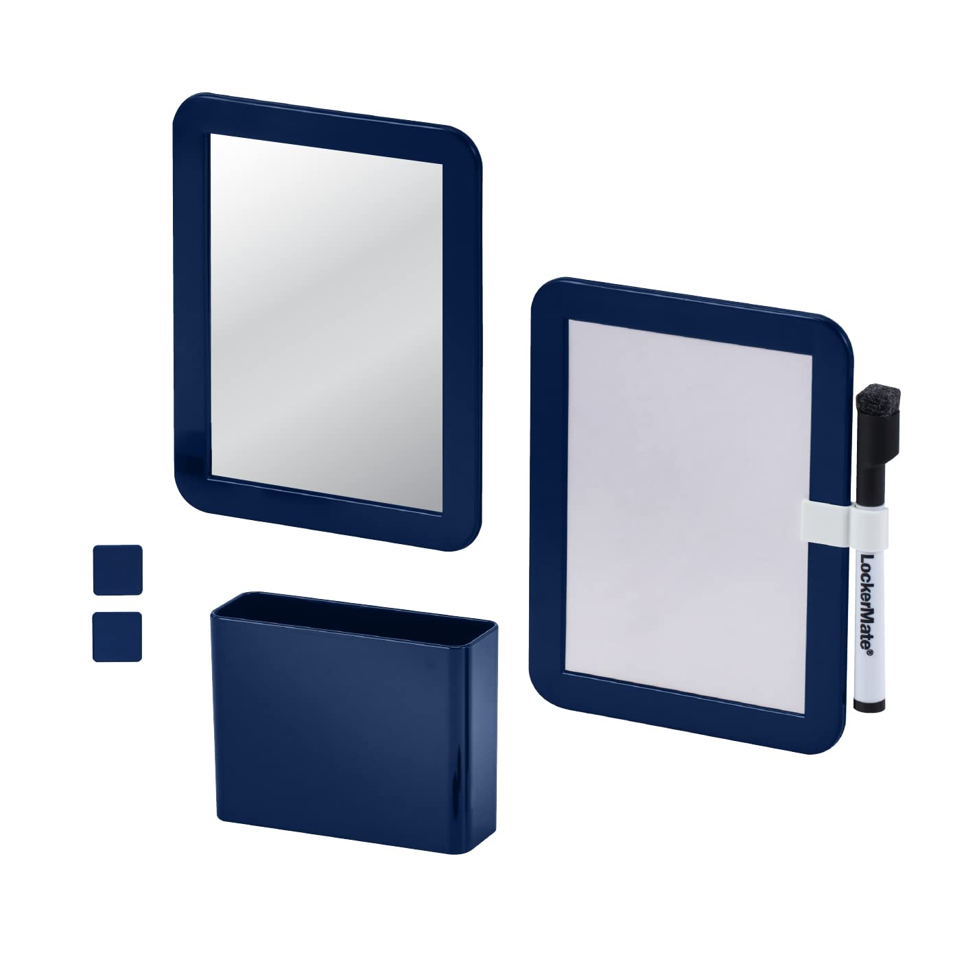 Photo 1 of LockerMate 6-Piece Locker Organizer Kit, Includes Mirror, Whiteboard, Storage Cup & Dry Erase Marker, Navy