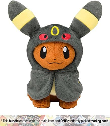 Eevee as Umbreon: ~7" Pokemon Center Japan "Poncho Series" Mini Plush + 1 Pokemon Trading Card Bundle