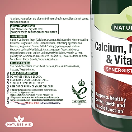 Natures Aid Calcium, Magnesium & D3 90 Tablets. Suitable for Vegans.