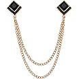 Gem Brooch Pins Hanging Chain Lapel Pin for Men Suits Shirt Collar Brooch Square Crystal Brooch Pin Rhinestone Lapel Pins for Men Tassel Chain Brooch Collar Pins Business Suit Shirt Accessories