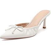 Kitten Heels for Women Dressy Pointed Toe Bow Heeled Sandals Vintage Mules Sexy Stiletto Heel Casual Pumps Shoes