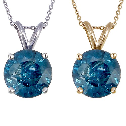 14K Gold Blue Diamond Solitaire Pendant (2.25 CT) With 18