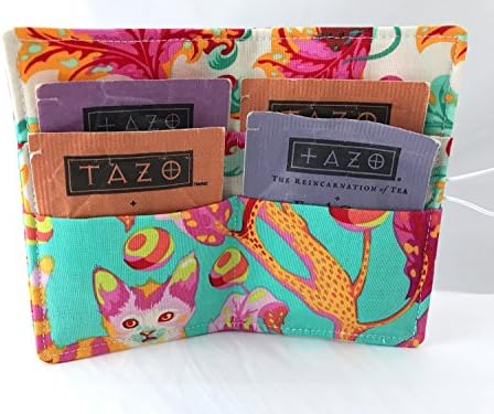 Tea Bag Wallet Case Organizer - Tula Pink Kitty in Strawberry Fields
