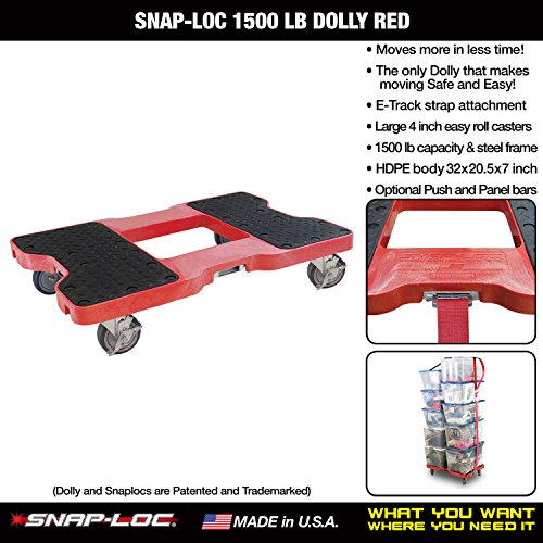 SNAP-LOC Dolly RED (USA!) with 1,500 lb. Capacity, Steel Frame, Strap Option, 4 inch casters