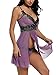 Avidlove Women V Neck Babydoll Strap Lingerie Lace Chemise Teddy Outfits Purple (FBA) M