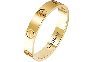 sxzqarw Love Rings with Screw Design, Band Rings Gold 18k Titanium Steel Wedding Jewelry Anniversary Birthday Gifts for Women Men Girls Boys (Gold, 8)