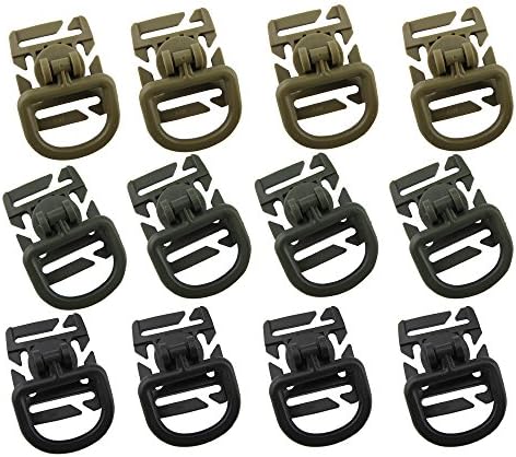 OneD 12Pcs Tactical Molle Webbing Attachment 360 Rotation D-Ring Clips for Backpack 3 color Black Army Khaki