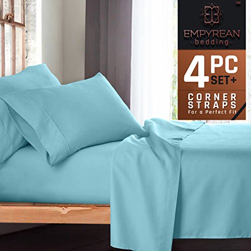 Premium 4-Piece Bed Sheet & Pillow Case Set – Luxurious & Soft Twin XL (Single) Size Linen, Extra Deep Pocket Super Fit Fitted Aqua Light Blue Sheets