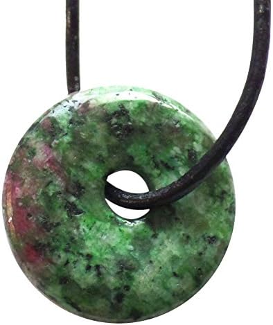 Teng Yu 30x5mm Mixed Gemstone Donut Pendant Bead & Black Rubber Necklace (Ruby In Fuchsite)