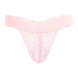 IBAKOM Men's Lace Frilly Sissy Thong Panties Sheer