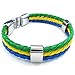 KONOV Mens Feather Bracelet, Brazilian Brazil Flag Cuff Bangle, Green Yellow Blue, 8