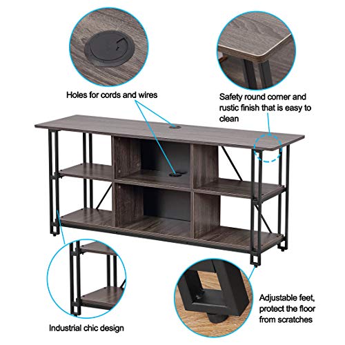 Bizzoelife Entertainment Center TV Stand Console Table 54 Inches Industrial Media Stand 3-Tier with Open Storage Shelf, Rustic