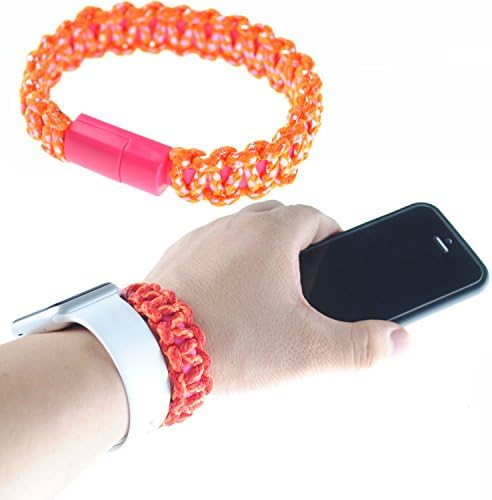 Trendy Braiding Weaving Wristband USB Cable Flat Bracelet Micro USB 2.0 Sync and Charging Data Cable (0.66 feet) (5Pin- Orange)