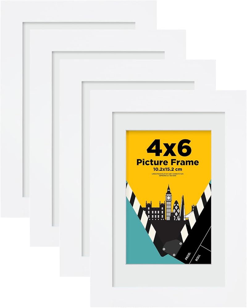 EGOFINE 6x4 White Solid Wood Photo Frames Set of 4 with Acrylic Glass