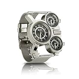 Oct17 Men's Military Quartz Analog Wrist Watch Stainless-Steel Metal Mesh Clock Strap Durable Sub Dials Multi Time Zone Chronograph for Man Oversize Gunmetal