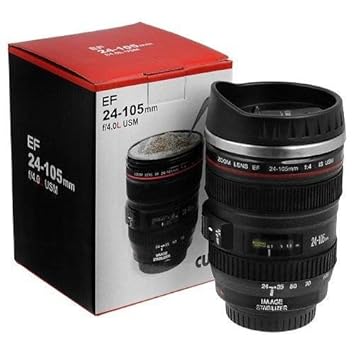 PA Camera Lens Shaped Coffee Mug with Lid, 350 ml, Black