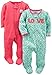Simple Joys by Carter's Baby Girls' Cotton and Fleece Footed Sleep and Play, Pack of 2, Green Floral/Red Dots, 6-9 Months