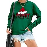 Ladicme Christmas Sweatshirts for Women Christmas Tree Graphic Merry Sweatshirt Cute Xmas Holiday Long Sleeve Pullover Blouse
