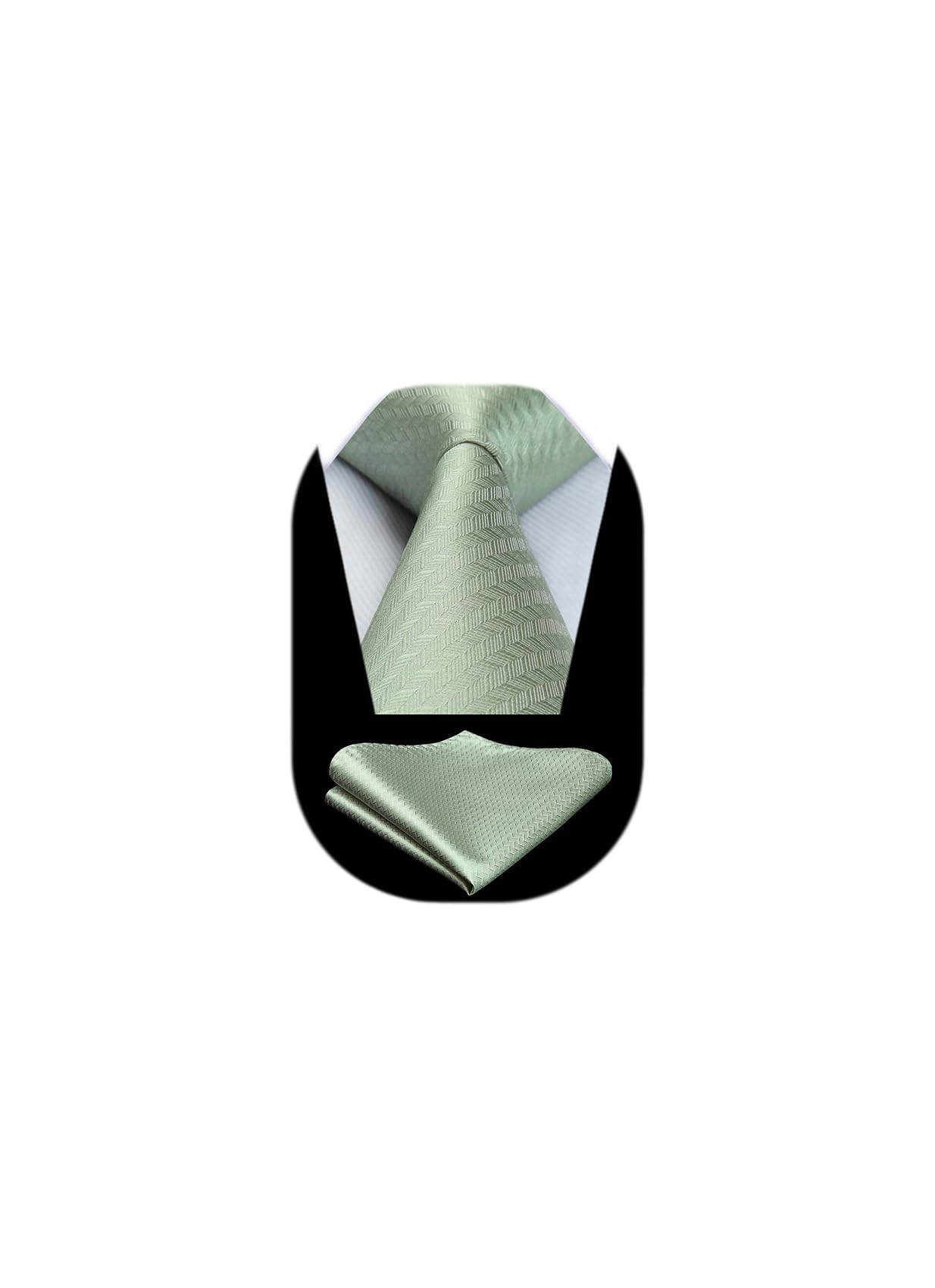 HISDERN Sage Green Ties for Men Wedding Tie & Pocket Square Set Formal Business Necktie Handkerchief Herringbone Neckties