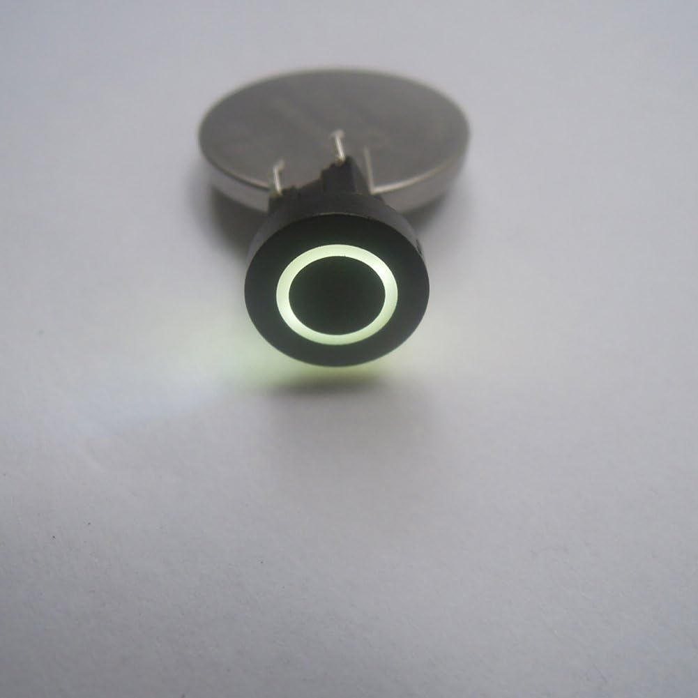 5pcs 10mm LED Black Cap CIRCLE 12V 50mA Momentary Tact Push Button Switch (White)