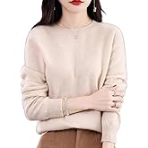 ALMOSDO 100% Cashmere Sweaters for Women, Crew Neck Long Sleeve Soft Pullover Sweater Women's Cashmere Cardigan Sweater