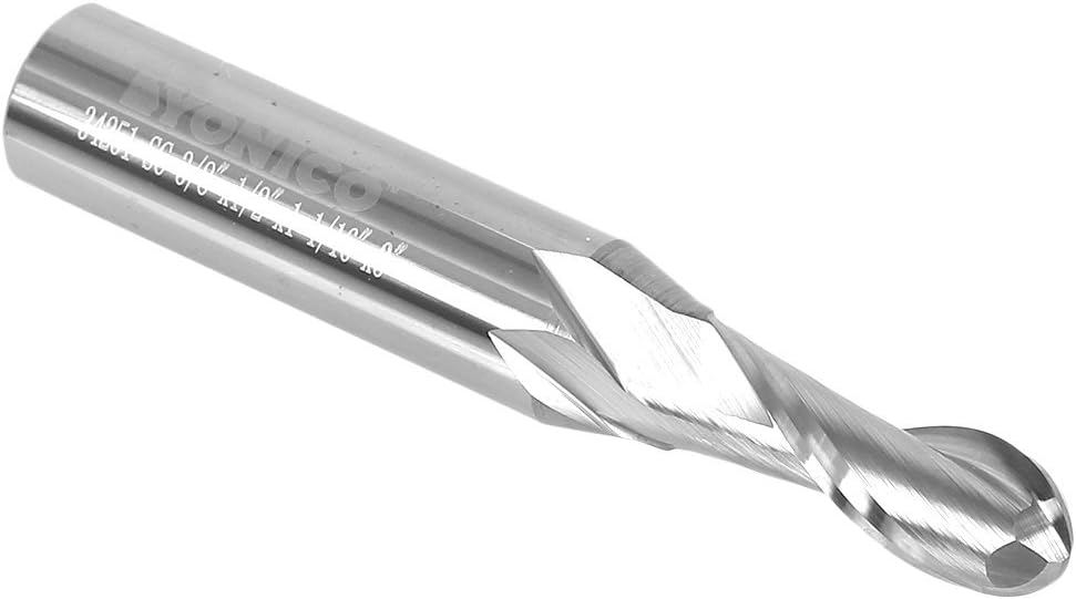 Yonico 34251-SC 3/8-Inch Dia. 2 Flute Ball Nose Spiral End Mill CNC Router Bit 1/2-Inch Shank, 3/8" Diameter, 1-1/16" Length