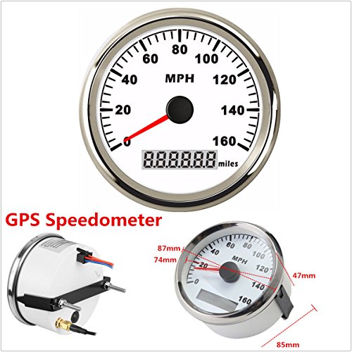 85mm Digital GPS LCD Speedometer 0-160MPH Gauge Stainlessfor Car Truck Boat Motorcycle 12/24V (White)