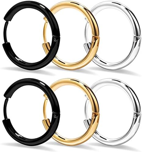 TENGZHEN 3 Pairs Gold/Black/Silver Tone Stainless Steel Small Cartilage Hoop Earrings For Men Women Unisex Endless Hoop Earrings Set 10MM