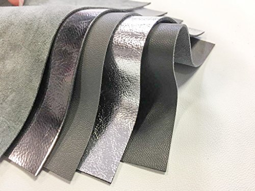 Gray Italian Leather for crafts: Gray and Metallic Leather Sheets 5x5 in/~2oz