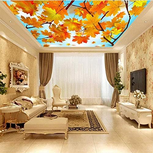 Hxcok 激安 3d天井壁紙家の装飾青空カエデの葉天井壁リビングルーム不織布壁紙寝室 250x175cm