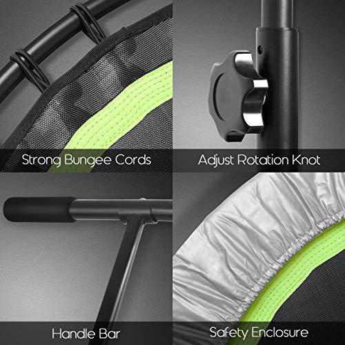 HAPPY JUMP Spring-Free Bungee Trampoline with Adjustable Handrail Bar Fitness Rebounder (Black)