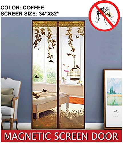 ESOW Magnetic Screen Door-Heavy Duty Mesh Screen &amp; Full Frame Velcro Unique Fancy Pattern Screen Door Mesh Bulit Tough,Close Automaticlly.Fits Door Openings Up to 34"x82" Max